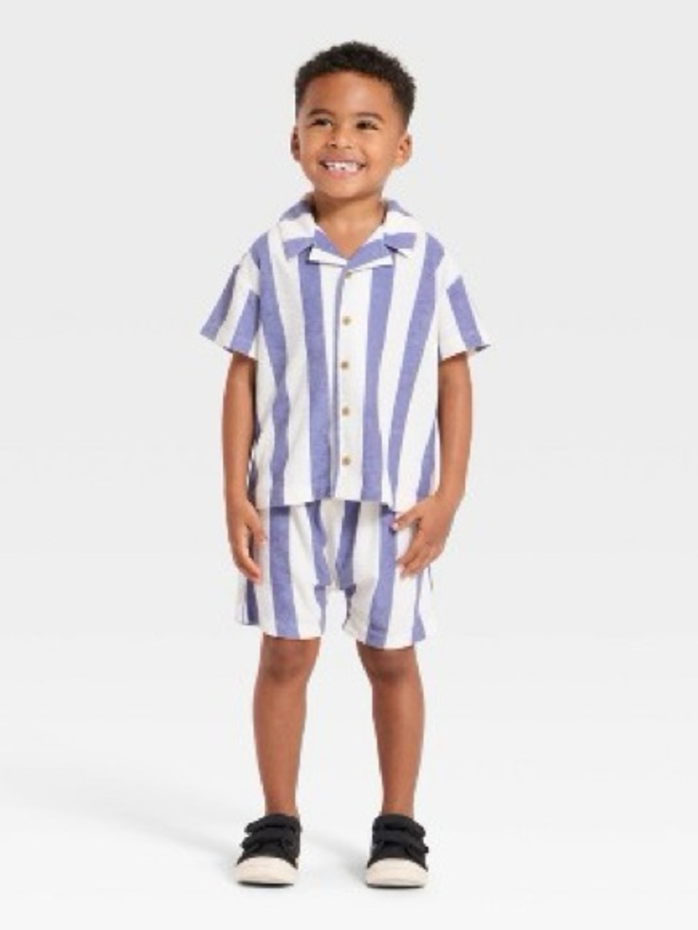 grayson mini Boys Blue and White Striped Short terry Set